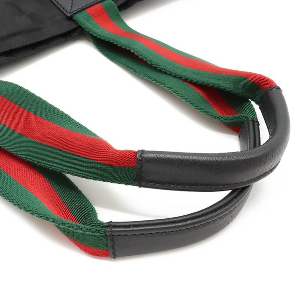 GUCCI GG Nylon Sherry Line Tote Bag Shoulder Canvas Leather Black Green Red 1... - Picture 5 of 9